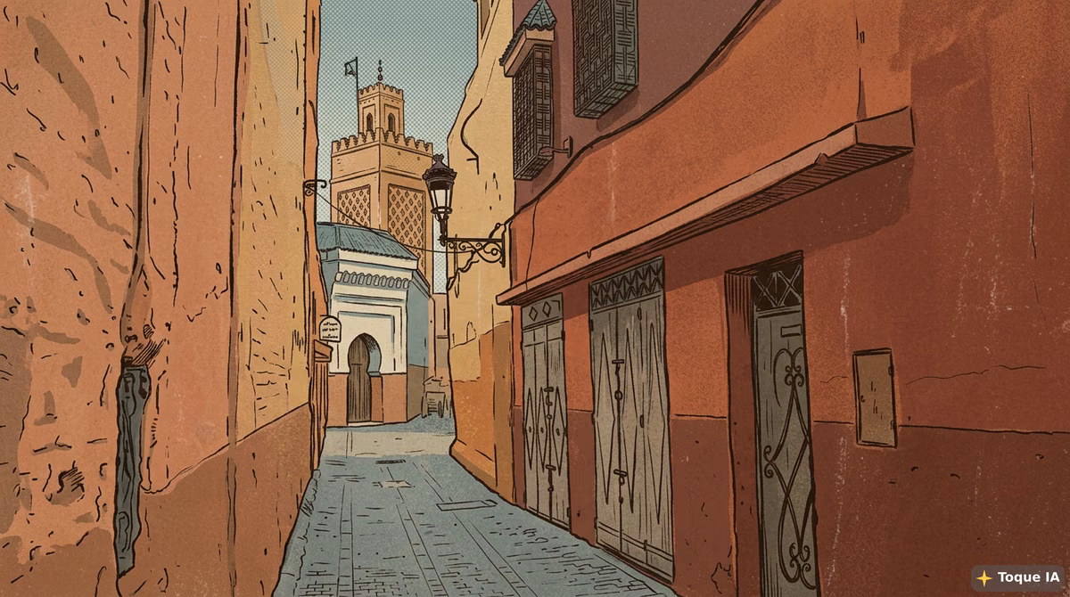 Muralla de tapial rojizo característica de Marrakech, la ciudad roja