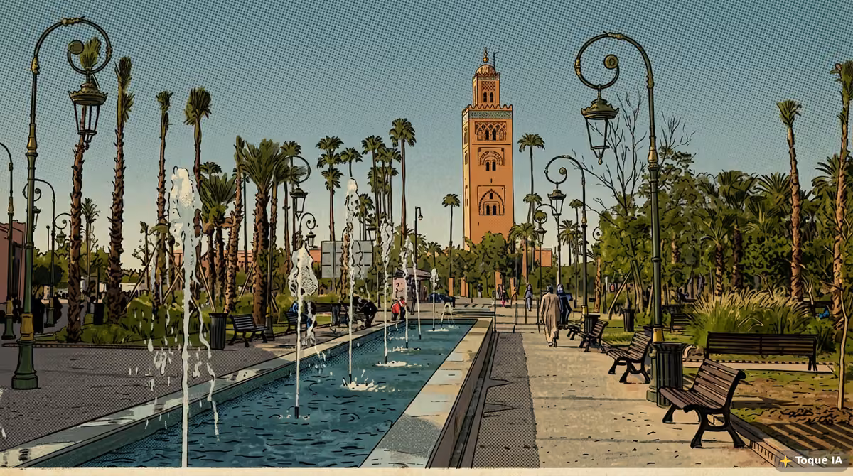 Minarete de la Mezquita Koutoubia recortado sobre el cielo de Marrakech