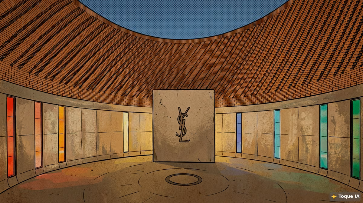 Fachada exterior del Museo Yves Saint Laurent con su característico diseño de ladrillo
