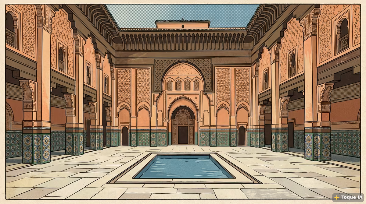 Sala de exposición con arte y objetos tradicionales en uno de los museos de Marrakech