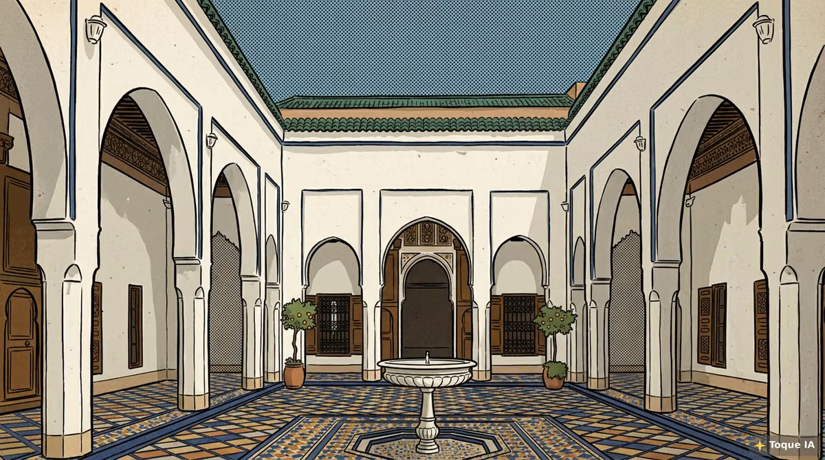 Patio interior con azulejos y estucos del Palacio de la Bahía
